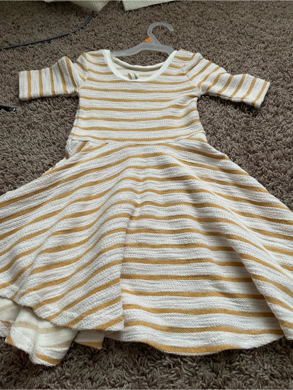 Girls' Casual Striped Knit Dress in Cream and Mustard